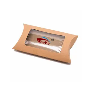 Scatola regalo di carta pieghevole all'ingrosso forma di cuscino marrone carta Kraft con finestra trasparente