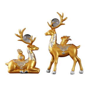 Figura de Doble Ciervo de Resina Dorada, Adorno de Feng Shui, Decoración para el Hogar y la Oficina, Mystic Arts - Product Image 5