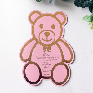 Die Cut Dễ Thương Teddy Bear Giấy Menu Thẻ Màu Hồng Tùy Chỉnh Hình Dạng Và Chữ - Product Image 4