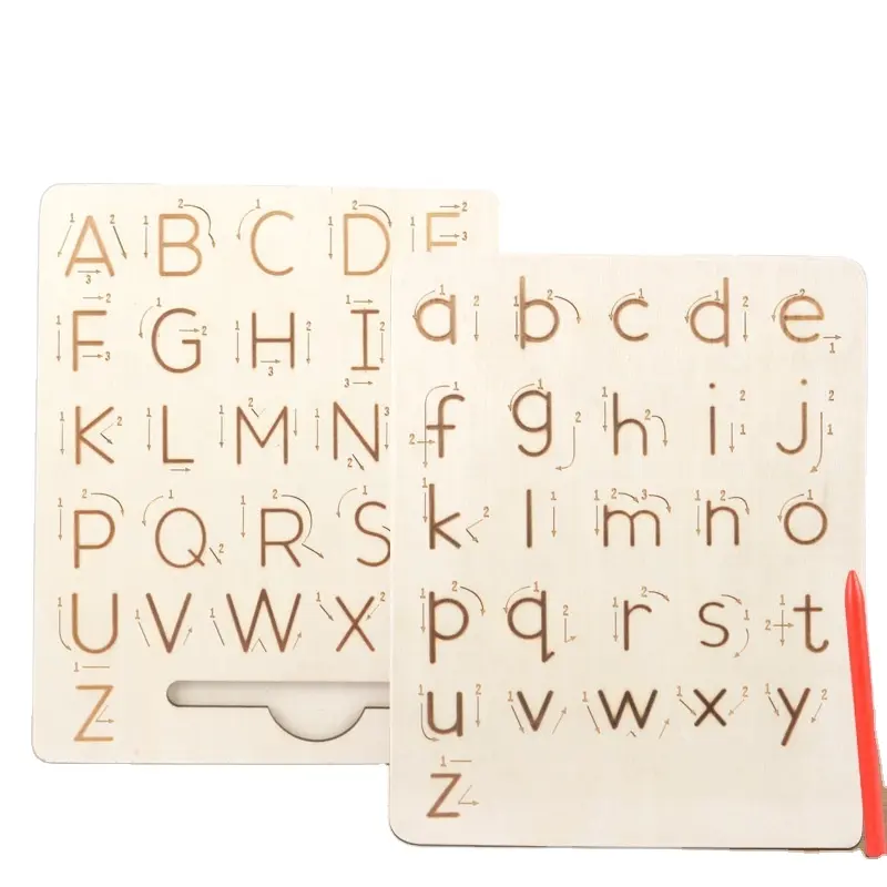 لوحة ممارسة الحروف الخشبية ، أداة تتبع الأبجدية على الوجهين تعلم كتابة ABC لعبة تعليمية