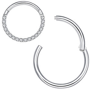 Aro Clicker sin costuras de titanio G23 con CZ Pave/diseño liso hipoalergénico tabique nasal Daith cartílago Piercing anillo de joyería - Product Image 5