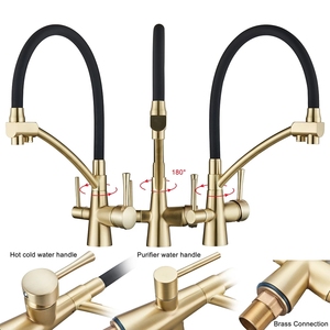 Полированный латунный кухонный смеситель для холодной воды с фильтром, двумя ручками, керамическим картриджем, настольный, с 3-сторонним распылителем, сертифицирован CUPC, бесплатно - Product Image 4