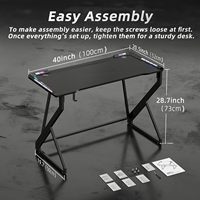 AJUNION 40 pouces lumières LED bureau de jeu bureau d'ordinateur en forme de Z Gamer poste de travail Table de jeu Surface en fibre de carbone PC Gamer bureau