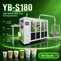 Ligne de production automatique de gobelets à café jetables Yongbo YB-S180 avec PLC, pompe, boîte de vitesses, roulement, 120-150 pièces/min, revêtement PE, 2-16 oz, formage de papier