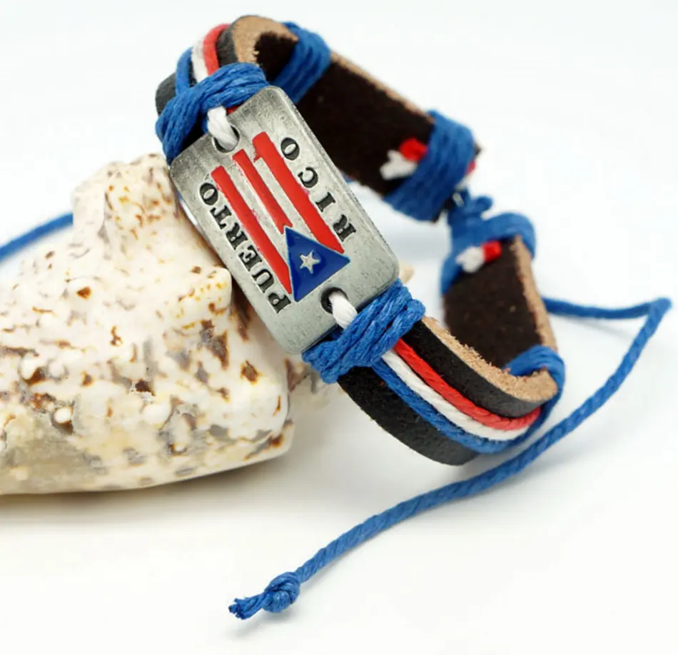 Оптовая продажа, регулируемые кожаные браслеты с индивидуальным изображением национального флага США, Панамы, Гаити, Пуэрто р