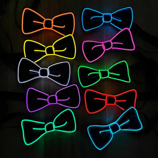 LED Light up Glow in the Dark Men's Bow Tie Luminous Plastic Necktie for Dance Birthday Wedding Party Supplies