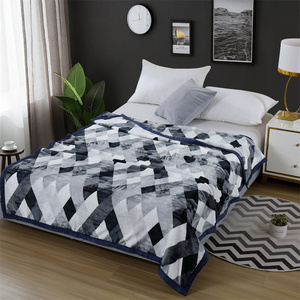FY Logo personnalisé flanelle polaire bleu marron <span class=keywords><strong>noir</strong></span> blocs géométriques ligne impression chaud doux canapé jeter des couvertures pour l'hiver - Product Image 3