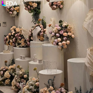 Ensemble de socles cylindriques ronds texturés blancs en acrylique pour gâteaux de mariage, décoration de fête de mariage, vente en gros - Product Image 1