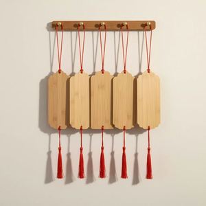 Unfinished Wood Hanging Tags with Red Tassels Different Shapes Bamboo Wood Blank <b>Bookmarks</b> for DIY Craft Gift - Product Image 1