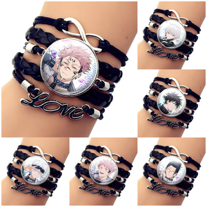 6 Diseños al por mayor: Pulseras de cuero PU de dibujos animados con logo de anime de Satoru Gojo, de varias capas, estilo artesanal, tipo brazalete y pulsera de muñeca - Product Image 1