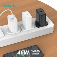 45W GaN PD3.0 QC3.0 SCP Yangına Dayanıklı Hızlı Şarj Adaptörü, Telefonlar/Tabletler/Dizüstü Bilgisayarlar ve Akıllı Saatler için Type-C/AC Girişli