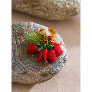 JINYOU 286 Trendy Stainless Steel <strong>Ring</strong> 18K Gold Plated Exquisite Glass Chili Strawberry <strong>Conch</strong> Lemon Shell Pearl Thick Open <strong>Ring</strong> - Product Image 4