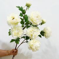Pivoine artificielle à 3 têtes pour la décoration d'hôtels et de maisons, bonsaï pour l'aménagement extérieur et la décoration de vitrines