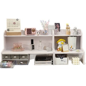 Desktop Double Layer Shelf Rectangle Standing Type Office Organizer Cosmetic <b>Storage</b> <b>Box</b> For Dormitory Desk Minimalist Design - Product Image 2