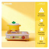 Jeu de cuisine en bois pour enfants, ensemble de jouets d'imitation avec casseroles, poêles, steak, légumes, ustensiles et accessoires complets pour jeu de rôle en cuisine pour tout-petits