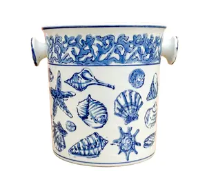 1L个性化蓝白陶瓷冰桶多功能可加热圆形带釉面礼物