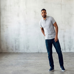 Polo Gris con Logotipo Personalizado Bordado |   Camiseta de Hombre de Algodón Piqué de Alta Gramaje |   Venta al por Mayor de Productos de Marca Privada en Gris Melange - Product Image 1