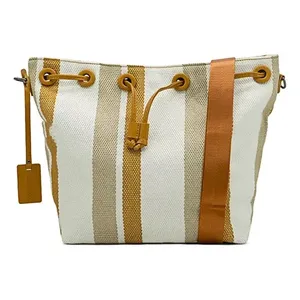 Women's Vintage Stripes Beige Polyester Journey Crossbody <b>Shoulder</b> <b>Bag</b> Adjustable <b>Strap</b> Fashionable Summer Winter Seasons Andrea - Product Image 2