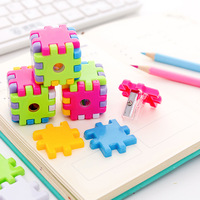 Vente créative Mini taille-crayon Blocs de construction carrés monotrou Taille-crayon en plastique