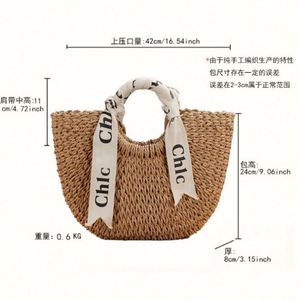 Sac fourre-tout portable résistant à l'eau pour l'été, avec foulard en soie, sac en paille de papier, sac à main de vacances pour femme, vente en gros - Product Image 2