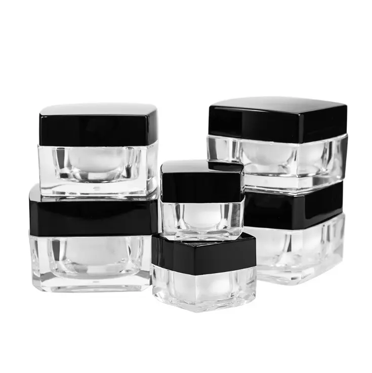 Ex-lager 20g acryl leere platz creme jar In Lager schwarz deckel und transparent körper creme container