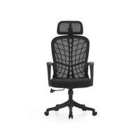 Coussin de siège en maille noire, chaise de bureau ergonomique avec accoudoirs fixes et appui-tête 3D