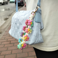 Gantungan Kunci Bunga Daisy Rajut Tangan Lucu, Tali Pergelangan Tangan Kepang Katun Boho, Tali Ponsel, Aksesoris Grosir