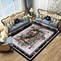 Tapis de sol personnalisé en velours noir et gris, imprimé, antidérapant, doux, pour salon, tapis moderne à bordures géométriques, décoration d'intérieur, grand format