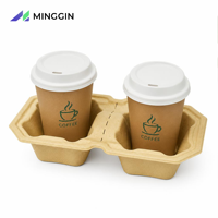 Porte-gobelets en pulpe de bambou biodégradable et écologique, résistant à la compression, à 2 compartiments, moulé, compostable