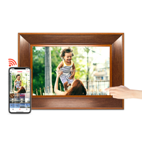 Pro bingkai foto Digital 10.1 ", bingkai foto Digital IPS dengan kayu WiFi, bingkai foto elektronik, layar sentuh, putar otomatis, Video foto melalui Frameo