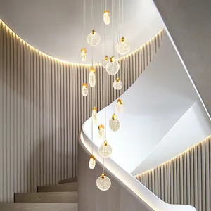 Longue lampe led suspendue en or pour escalier, luminaire suspendu post-moderne rotatif pour escalier rond en cristal, 110-265v