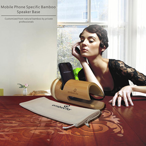 Embecta Bamboo Mobile Phone <b>Speaker</b> Base For Desktop Use With Natural Wood Design - Product Image 1