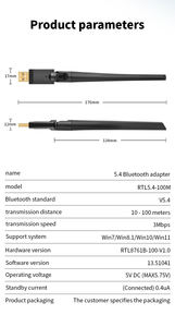Adaptador USB Plug and Play <span class=keywords><strong>Bluetooth</strong></span> 5,4 para auriculares inalámbricos Teclado de ratón con antena externa - Product Image 6