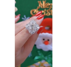 1CT Cushion Lab Grown Diamond Engagement Ring 14K Yellow Gold <b>Cluster</b> Bridal Fine Jewelry Elegant Ring for Women - Product Image 1
