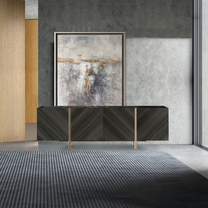 Modern Style Furniture <strong>Dark</strong> Eucalyptus Veneer Lacquered <strong>Wood</strong> Noir Marble and Brushed Brass <strong>Sideboard</strong> for Dining Room - Product Image 5