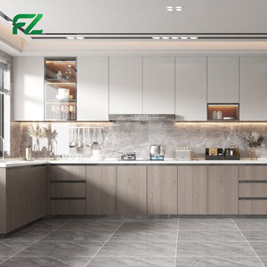 Armoire de cuisine moderne avec panier élévateur métallique sans poignée, taille et couleur personnalisables - Product Image 6