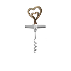 Double Heart Brass Corkscrew Wine Opener Flat Shape Zinc Alloy QRX008B C4 - Product Image 1