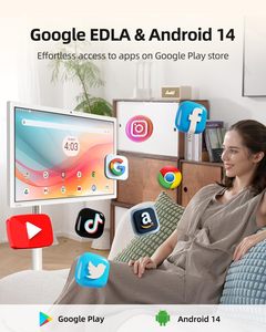 Écran portable blanc de 27 pouces, <span class=keywords><strong>TV</strong></span> 1080P, moniteur tactile, roues, caméra 8MP, Google <span class=keywords><strong>TV</strong></span>, Android 14, QC 8G RAM + 128G de stockage - Product Image 2