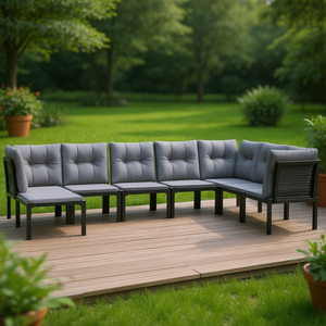 Ensemble de salon de jardin 6 places, structure en aluminium, résistant aux intempéries, mobilier d'extérieur design contemporain, coussins gris - Product Image 3