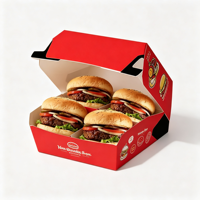 Scatola per Hamburger Personalizzata con Logo, Resistente e Monouso, in Carta Kraft Ecologica, Confezione a Conchiglia con Design Stampato UV a Quattro Colori