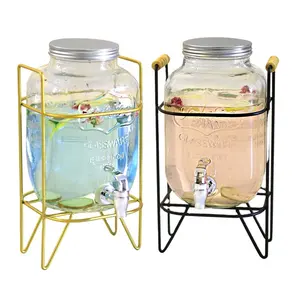 glas container saft dispenser Suppliers-4L Glas Getränke Dispenser jar mit metall stand Yorkshire Sonne Tee Mason Jar Glas