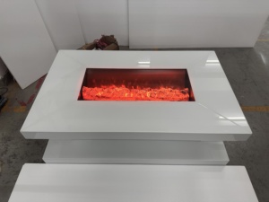 OEM &amp; ODM Modern Luxury White Sparkling Crushed Diamond <strong>Rectangle</strong> Mirrored <strong>Coffee</strong> <strong>Table</strong> with Fireplace - Product Image 6