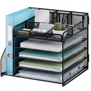 5-Tier Metal Mesh Desk <b>Organizer</b> with 1 <b>File</b> Holder & 7 Flexible Dividers Customized Logo Black for Office & Home - Product Image 1