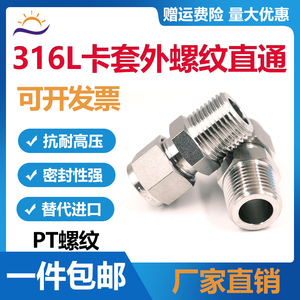 Conector de férula de acero inoxidable 316L de paso directo PT1/4 con rosca exterior imperial/métrica ZG de doble férula - Product Image 3