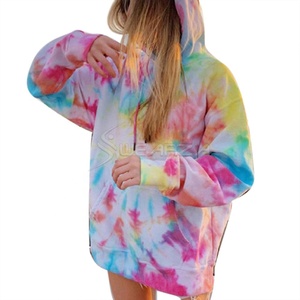 Nouveau design nuage eau de javel porter femmes surdimensionné tie dye à capuche avec cordon de serrage capuche taille adulte 100% de haute qualité - Product Image 1