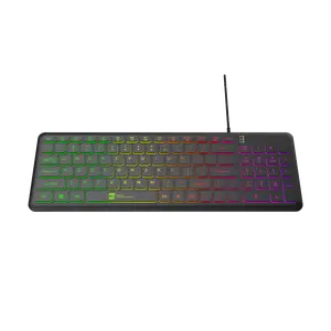 104键游戏键盘有线键盘，带RGB发光二极管背光中型键盘，适用于电脑游戏玩家