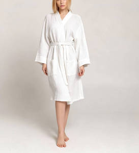 Accappatoio in garza di cotone stropicciato, comodo, a maniche lunghe, stile kimono, con cintura e tasche, per uso quotidiano, casa, hotel, vendita all'ingrosso - Product Image 5