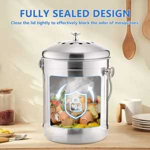 Cubo de <span class=keywords><strong>compost</strong></span> de comida de acero inoxidable de 1,3 galones, contenedor de <span class=keywords><strong>compost</strong></span> de gusano de cocina con filtros de carbón para Cocina - Product Image 4