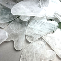 Planche à Gratter Gua Sha en Quartz Transparent avec Logo Personnalisé, Pierre Gua Sha en Forme de Cœur, Outil Facial Naturel en Quartz Clair