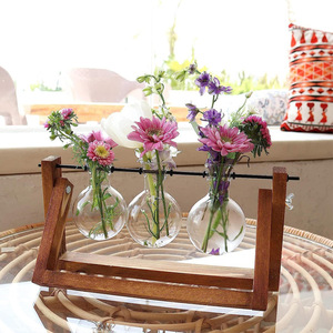 Support de vase hydroponique en bois, pot de plante en verre en forme de cœur, décoration de bureau intérieure, style rustique - Product Image 3